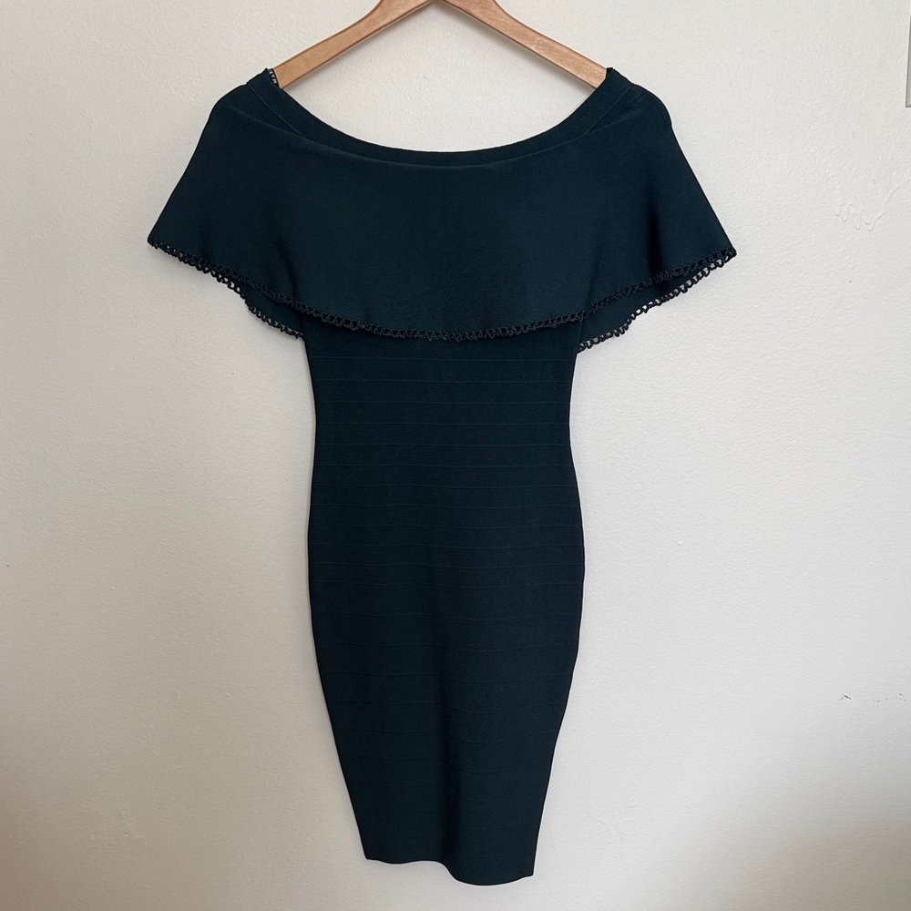 Marciano Forest Green Off-Shoulder Midi Dress